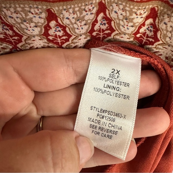 Chicsoul Womens Plus Sz 2X Red Smocked Floral Tiered Midi Dress - Picture 7 of 8